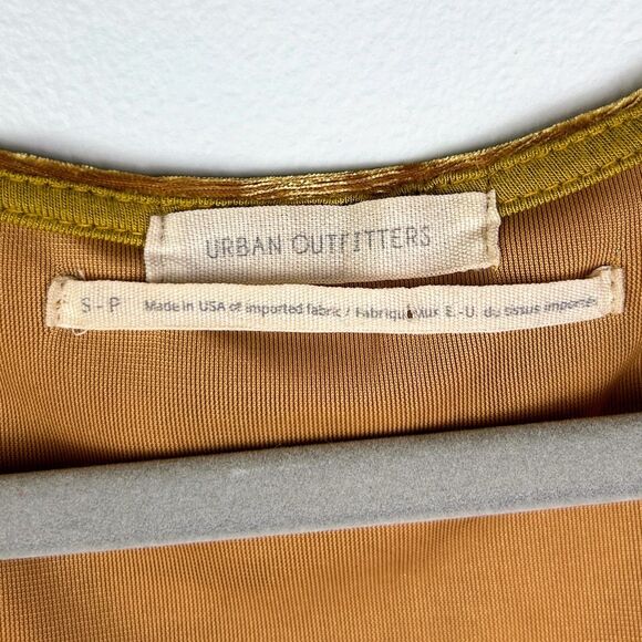 Urban Outfitters Maeve Crushed Velvet Mini Dress Yellow Sweetheart Short Slv S - Picture 12 of 13